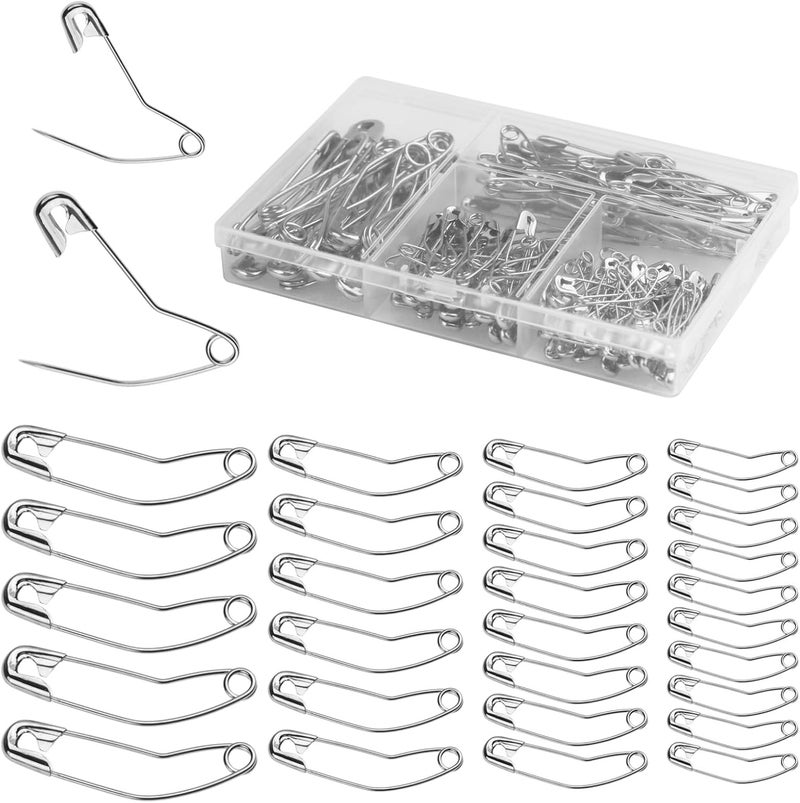 MASONEE 160 Pack Curved Safety Pins for Quilting Basting Pins 28mm 32mm 38mm 54mm Assorted Sizes Quilting Safety Pins Stainless Steel Quilting Pins - Image 1